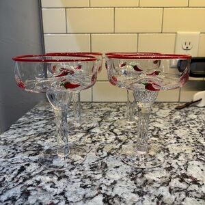 Set of 4 Red rimmed 🌶️ Margarita Glasses